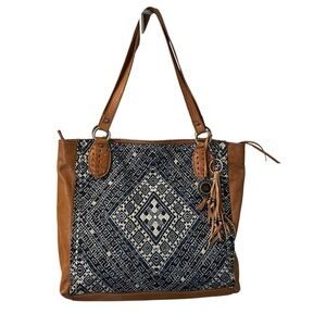 The Sak Leather and Tapestry Boho Western Tote Style Bag